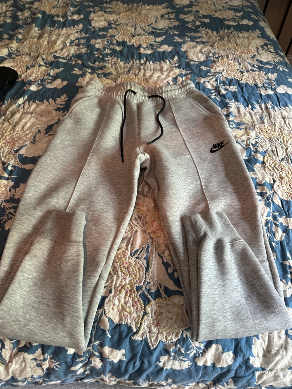 Nike Light Gray Kids Fleece Joggers with Black Drawstring
